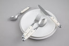 Cambridge Silverware Set, Jubilee White 16-Piece Flatware Set, Service for 4, 18/0 Stainless Steel, Silver Mirror Finish Beige Handles, Knives Spoons and Forks set, Dishwasher Safe, (Beige, 16 Pieces)