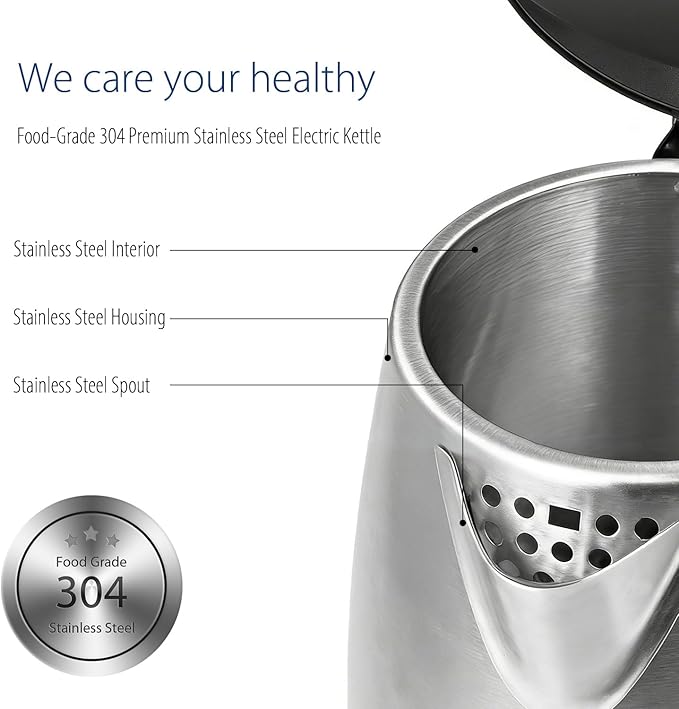COMFEE' Stainless Steel Electric Kettle, 1.7 Liter Tea Kettle Electric & Hot Water Kettle, 1500W Fast Boil with LED Light, Auto Shut-Off and Boil-Dry Protection