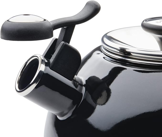 Circulon Enamel on Steel Whistling Induction Teakettle, Tea Kettle for Stovetop with Flip-Up Spout, 2-Quart, Black