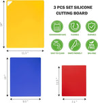 WK Flexible Plastic Cutting Boards for Kitchen Set of 3, Non slip Cutting Mats, Colorful Thin Cutting Sheets for Meat, BPA Free, Dishwasher Safe