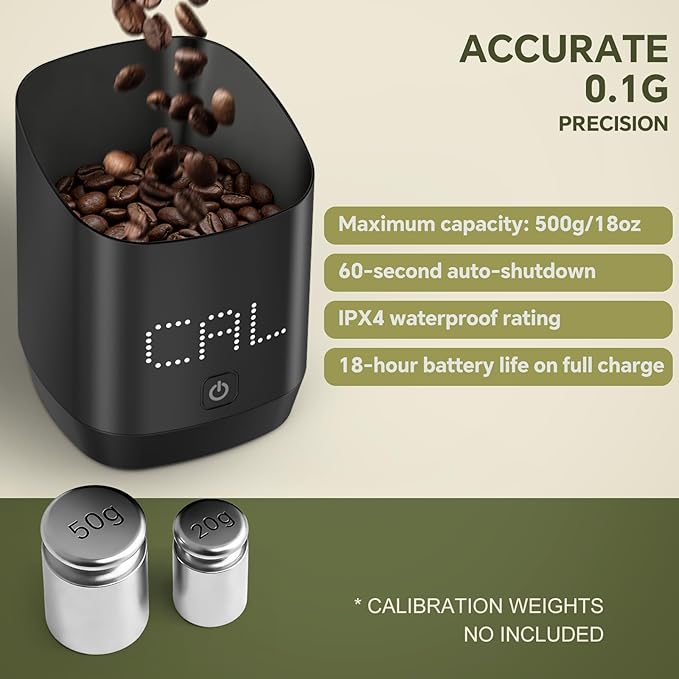 Digital Coffee Bean Dosing Cup for Espresso with LED Scale - High Precision Coffee Grounds Measurer, Barista-Strength Brewing Accessory & Perfect Coffee Lover Gift (Black, Sleek Design)