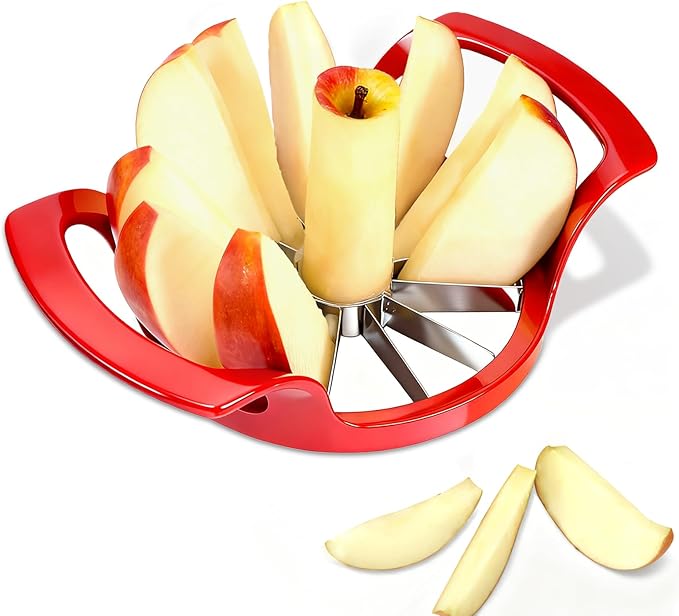 LIIGEMI Apple Slicer,12-Blade Extra Large Apple Corer, Heavy Duty Stainless Steel Apple Cutter and Divider，Easy to Use, Time-Saving（Red）