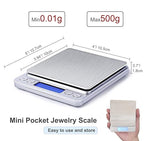 Food Scale Digital Weight Grams and Ounces, 0.001oz/0.01g 500g Kitchen Scale for Food with Backlight LCD Display, Tare, 9 Units, Auto Off, 2 Trays, Batteries Included - Stainless Steel
