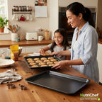 NutriChef 2-Piece Non-Stick Black Cookie Sheets - Versatile & Durable Non-Toxic Carbon Steel Bakeware Sets, Stackable Baking Tray for Cookies, Brownies, Jelly rolls - Oven Safe & Easy Clean