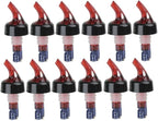 Soro Essentials- 3/4 oz. Automatic Measured Bottle Pourer with Red Spout and Black Collar Plastic Set of 12- Quick Shot Measure Pourer for Drinks Wine Cocktail Home Bar Kitchen Tools