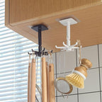 ARTIBETTER 4pcs Rotatable Kitchen Utensil Hooks Set, 360° Swivel Hanging Holders for Wall Under Cabinet Storage, Black and White Non-Drill Hooks for Space-Saving Organization