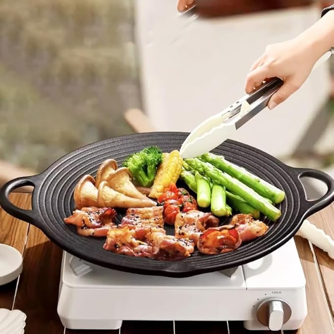 11.5 inch Korean BBQ Grill Pan, Cast Iron Griddle Pan for Indoor and Outdoor Cooking & Camping (11.5 inch)