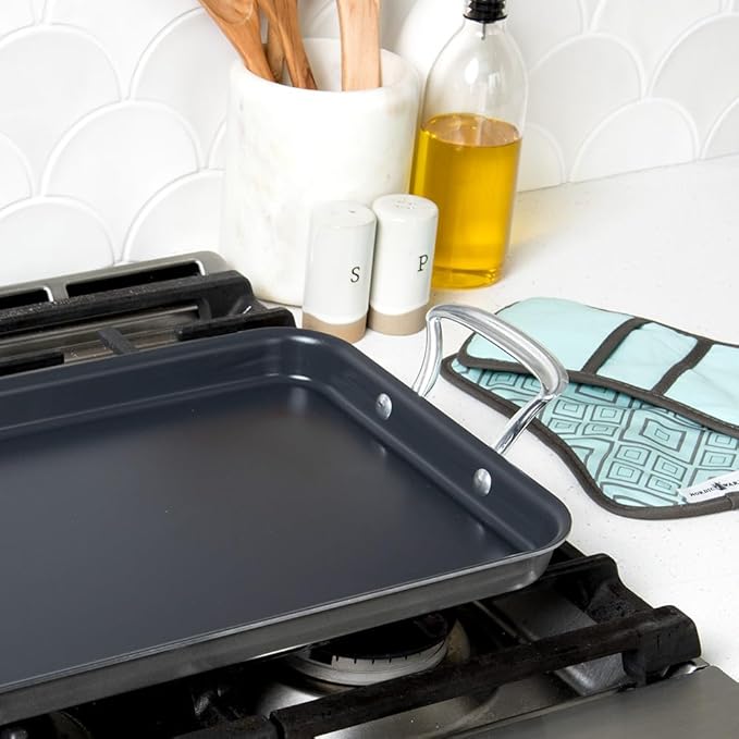 Nordic Ware Double Burner High-Sided Formed Griddle with 2 Oven Hot Pads