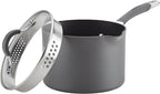 Circulon Radiance Hard-Anodized Nonstick Saucepan, Durable Nonstick Cookware, Sauce Pan with Straining Lid, 3-Quart, Gray