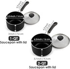 Cook N Home Nonstick Sauce Pan Set 1Qt and 2Qt, Multi-purpose Pots Set Saucepan Kitchenware with Glass Lid, Black, Aluminum