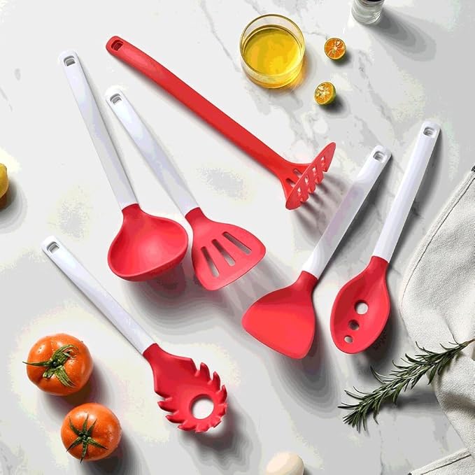 Heat Resistant Soup Spoon Brush Ladle Silicone Non Stick Spatula Kitchen Tools Cooking Utensil Set(Black)