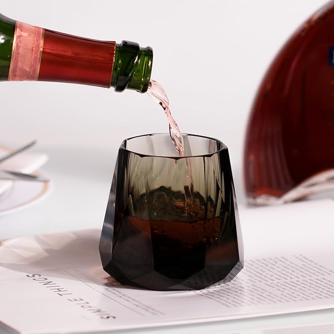 KAMMAK Crystal Whiskey Glasses Set of 2, 5.3oz Old Fashioned Glasses Stemless, Hand Blown Colored Cocktail Glasses, Engagement Gifts for Couples, Women, Men