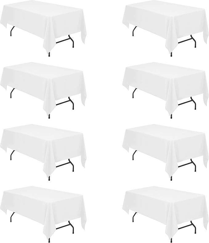BRILLMAX 8 Pack White Tablecloths for 6 Foot Rectangle Tables 60 x 102 Inch - 6ft Rectangular Bulk Linen Polyester Fabric Washable Cloth Cover for Wedding Reception Banquet Birthday Party