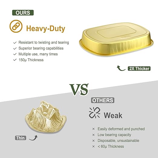 Oval Aluminum Foil Catering Trays with Lids (5 Pack) – 2X Thicker Heavy Duty Gold Serving Platters for Parties, Catering, Takeout & Food Service, 68oz