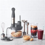 Dash Chef Series Deluxe Immersion Hand Blender, 5 Speed Stick Blender with Stainless Steel Blades, Dough Hooks, Food Processor, Grate, Mash, Slice, Whisk Attachments and Recipe Guide – Cool Grey