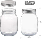 YINGERHUAN Glass Regular Mouth Mason Jars, 16 oz Clear Glass Jars with Silver Metal Lids for Sealing, Canning Jars for Food Storage, Overnight Oats, Dry Food, Snacks, Candies, DIY Projects (8PACK)