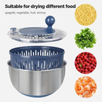 Stainless Steel Salad Spinner, 5.3 Qt Lettuce Spinner with Non-Slip Base, Drain and Stop Button, Fruit and Vegetable Washer and Dryer Spinner
