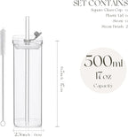6 Sets Square Drinking Glass Cups, Old Fashioned Glasses, 17 Oz Square Glasses, Clear Highball Modern Glassware Tumbler Mixed Drinkware with Straws for Cocktail Coffee Juice Beer (Square-6PCS)