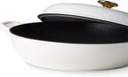 CAROTE 3.4QT Enameled Cast Iron Braiser Pan, Shallow Dutch Oven Casserole Skillets, Non-Toxic Cast Iron Pot with Lid for Grilling, Searing, Baking, Dual Handles, All Stovetop Compatible, White