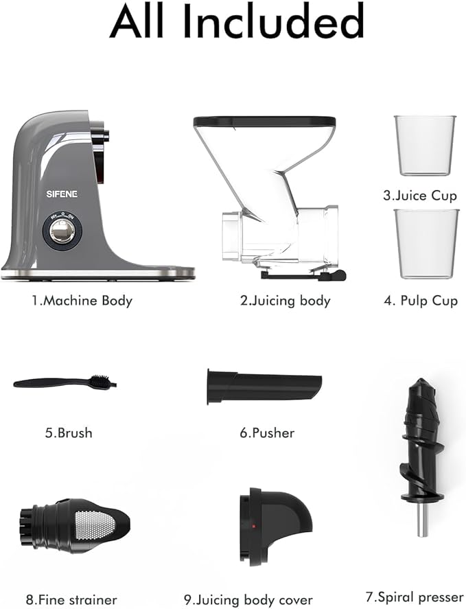 SiFENE Cold Press Juicer Machine, Compact Slow Masticating Juicer with Dual Feed Chute, Easy to Clean Fruit and Vegetable Extractor for Small Kitchen RV, Retro Toggle Switch, White