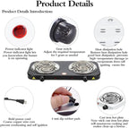 Compact and Portable Countertop Burner- Countertop Double Coiled Burner 2000 Watts Electric Hot Plate Temperature Controls Black