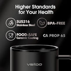 Vsitoo S3 Plus 14oz Heated Coffee Mug - Temperature Control Smart Mug with Mug Warmer, Auto-Sensing AI Heats Drinks to 120-150°F Hands-Free.Ideal for Home/Office/Gifts，Black