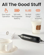 Elementi Milk Frother Wand Rechargeable Drink Mixer - Powerful USB-C Rechargeable Frother Handheld & Coffee Mixer Wand - Hand Held Milk Foamer to Make Perfect Cappuccinos, Lattes & Drink Mixes (Black)