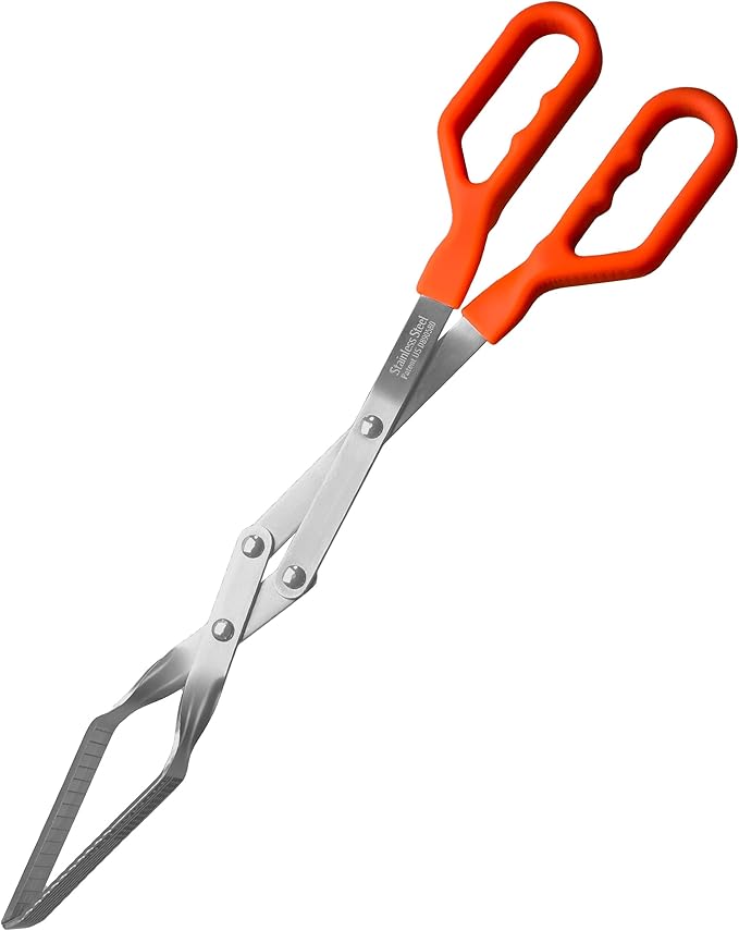 Shark BBQ Pitmaster Grill Tongs, 2X Stronger, Heavy-Duty for Big Hands & Large Cuts. Long-Reach Barbecue Grilling Tongs. Premium Stainless Steel Tong (Hunter Orange)
