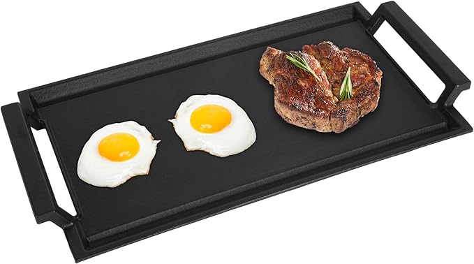 SafBbcue Cast Iron Pot, Griddle Pan Hot Plate, Pre-Seasoned, Grill for Stovetop, Oven, Grill & Campfire, Suitable for Outdoor Cooking Kitchen and Patio Backyard, 17 x 9 Inch
