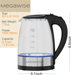 Megawise Electric Glass Kettle with Auto Shut-Off (1.8L)