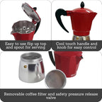 IMUSA USA B120-42T Aluminum Stovetop Coffeemaker, Espresso Machine, 3-Cup, Red