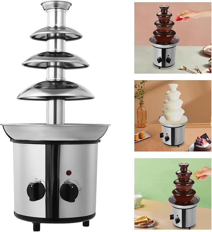 "Classic" Home Chocolate Fountain, 4 Tier Heated Chocolate Gountain Party Dark Dipping Chocolate Electric Fondue Machine for Party, Wedding, Events (4 Tier Sliver Chocolate Fountain)