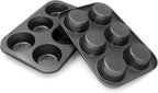 Non-Stick Jumbo Muffin Pans, 6-Cup Set of 2 Baking Pans with a Spatula for Extra-large Muffins & Cupcakes