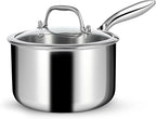 EWFEN 3 Ply Stainless Steel Saucepan with Lid, 2 Quart Multipurpose Cooking Pot, Stay-Cool Handle, Induction Oven Dishwasher Safe, 2 QT