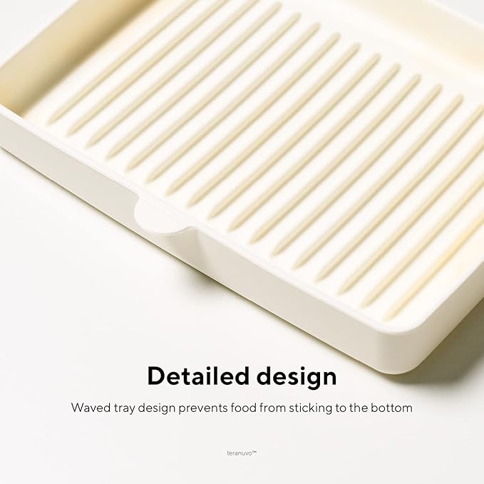Teranuvo Silicone Oven Tray compatible with BALMUDA The Toaster Oven - safe to use, non toxic, durable, dishwasher safe, heat resistant, silicone liners for air flow and drain oil, non stick (White)