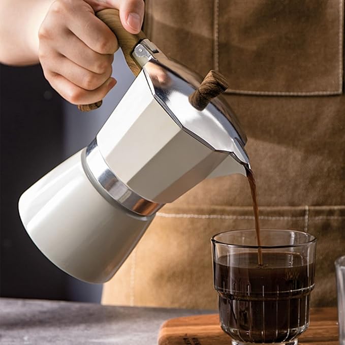 MORDEN MS Moka Pot, Stovetop Espresso Maker 6 Cup/10 OZ Italian Coffee Maker Camping Coffee Pot Manual Cuban Coffee Percolator for Cappuccino or Latte- White