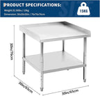 30x30x30 in Stainless Steel Equipment Grill Stand Table 400 LBS Capacity NSF Certified with Adjustable Legs, 2 in Edge Baffle, for Hotel, Home, Commercial Restaurant Kitchen