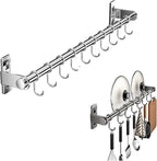 Hanging Wall Mount knife Wall Mount, Kitchen Organizer Storage Shelf for Utensils Spatula Spoon, Space-Saving Knife Rack with Hooks,Wall-Mounted Utensil Holder (Grey, 60CM+Single Pole+10Hooks)