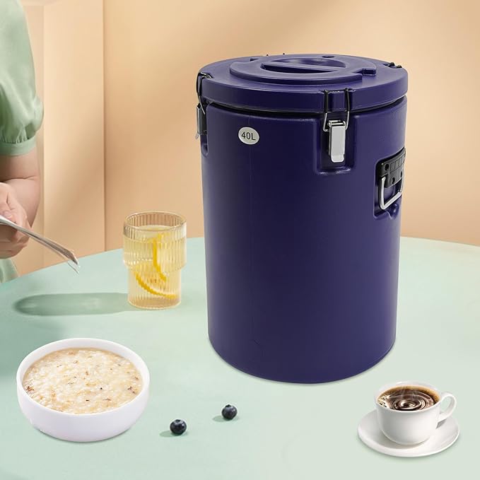 Eapmic 42.27Qt Insulated Food Container, Stainless Steel Container, 40L Commercial Soup Carrier 15 Hours Heat Preservation for Hot and Cold Food Storage Restaurant Canteen Home Lunch Use (Blue, 40L)