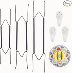 3 Pack 12/14/16 Inch Decorative Plate Medium Plate Hangers for The Wall, Invisible Stainless Steel Wall Hangers for Display with Hooks, for Platter/Dish/Picture(Black)