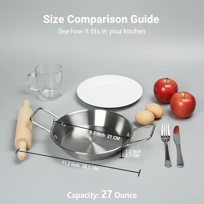 Au Gratin Dishes Stainless Steel, Specialty Gratins Pots and Pans, Cookware, Small Baking Dish with Handles, Set of 4, 27 Oz, for Oven Roasting, Individual portion, Pie (Silver, 8.3 Inch)