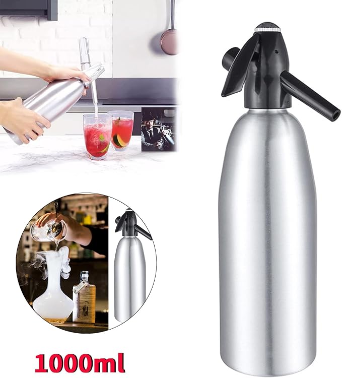 Soda Siphon, 1L Soda Maker Sparkling Water Maker Portable Soda Maker, Aluminium Carbonated Water Machine for Home Bar Making Cocktails DIY Sparkling Drinks, Use 8 gram CO2 Cartridges (Not Included)