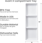 US Acrylic Avant White Plastic Divided Serving Trays (Set of 4) 15” x 5” | Narrow Reusable 3-Section Party Platters | Serve Appetizers, Fruit, Veggies, & Desserts | BPA-Free & Made in USA