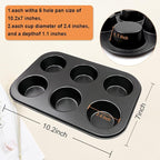 2 Packs Premium Steel Muffin Pan for Baking, Round Muffin Baking Pan, Baking Tray for Muffins, Cupcakes, Brownie(Black, 6 Cup)
