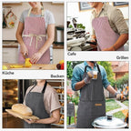 NLUS 2 Pack Kitchen Cooking Aprons, Adjustable Bib Soft Chef Apron with 2 Pockets for Men Women (Black Pinstripes/Pink Pinstripes)
