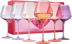 Colors of Love Pink & Red Valentines Crystal Wine Glasses Set of 6 – Elegant Italian Style Tall Stemmed 24oz Glassware Valentine’s Day, Romantic Dinners, Anniversaries, Weddings Gifts, Wife Girlfriend