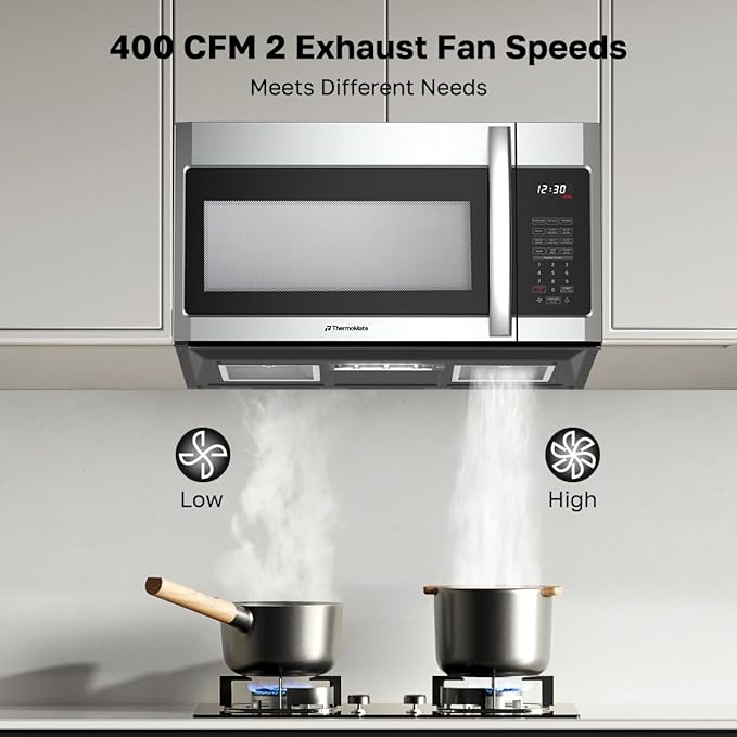 30" Over the Range Microwave Oven, ThermoMate 1.9 Cu. Ft. Capacity Microwave Over the Stove with One Touch, 1000 Cooking Watts, 400 CFM, 11 Power Levels, Sensor Cooking, LED Lighting, Stainless Steel