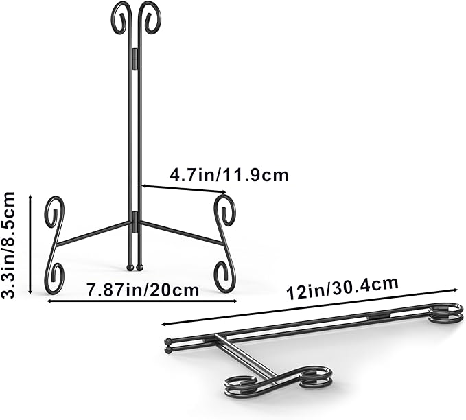 Easel Stand, 12 Inch Plate Stand, 1 Pack Metal Plate Holder for Display, Iron Plate Stands for Picture Frame Record Album Collectibles