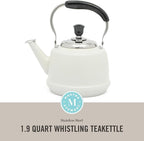 Martha Stewart Kingstree Large 2 Qt Heavy Gauge Stainless Steel Tea Kettle - Linen White Exterior