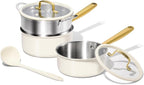 CAROTE 1.5Qt & 3.0Qt Stainless Steel Saucepan Set with Steamer & Ladle, Non-Toxic 3-Ply Stainless Steel Pot with Lids, Small Pots for Cooking, Oven Safe, Induction Compatible Cookware
